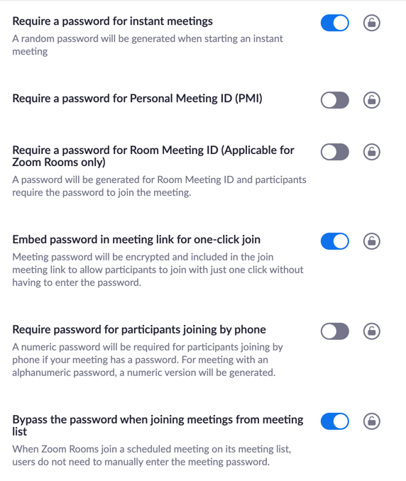 Zoom Password Settings