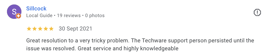 Google review from Techware client